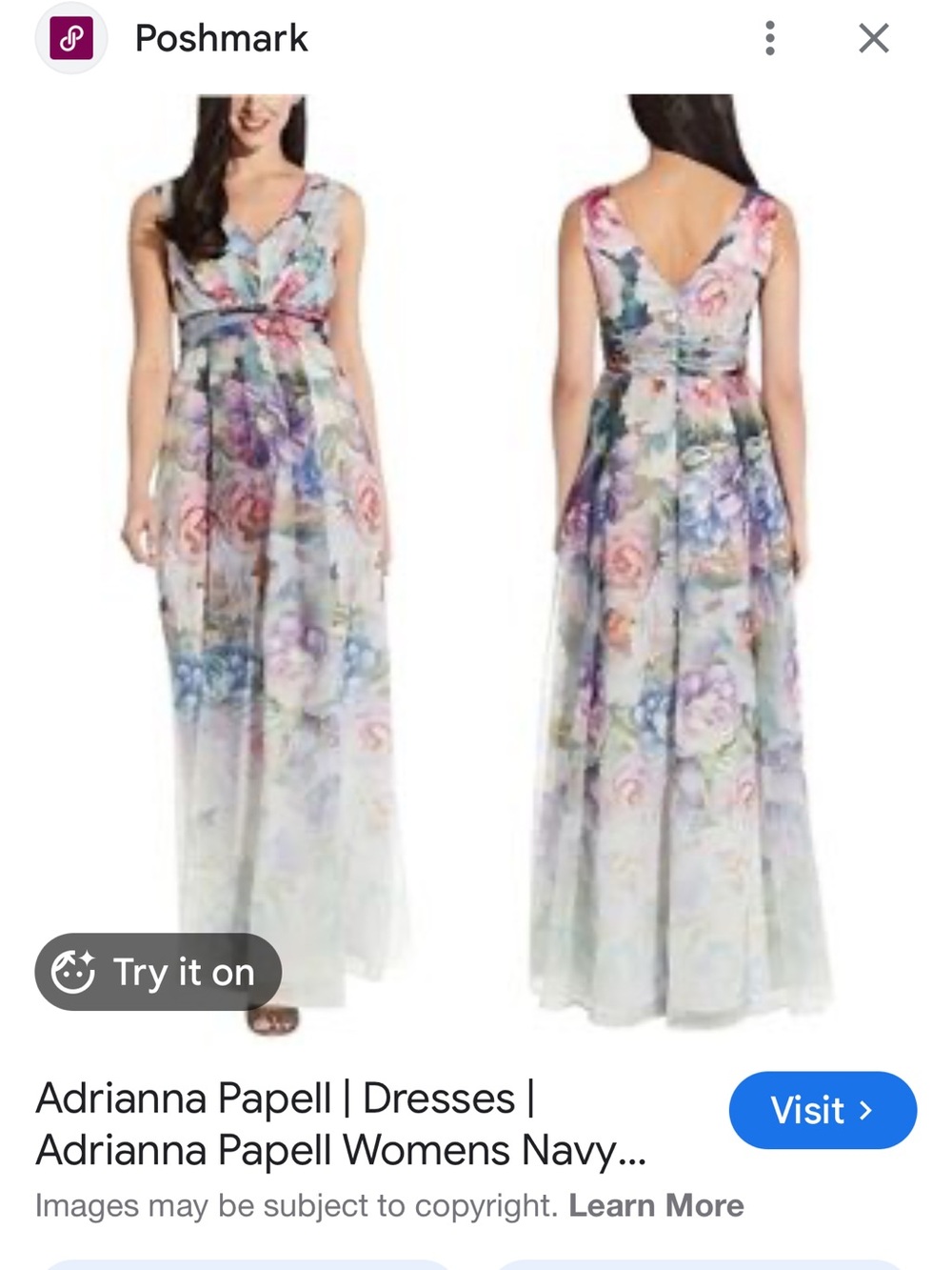 Adrianna Papell Floral V-Neck Sleeveless Maxi Dress in Pink, Purple, Blue Size 1